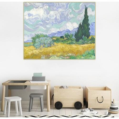 Citon Van Gogh《A Wheatfield, with Cypresses》Canvas Oil Painting Artwork Poster Picture Wall Decor Home Living room Decoration