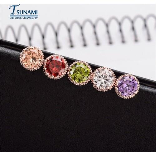 Tsunami Romantic Jewelry Stud Earrings For Wedding Elegant Rose Gold Color AAA Cubic Zirconia Stone Earring Fashion Girl