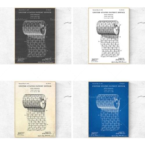 Décor de salle de bains : Impression brevetée de rouleau de papier de toilette. affiche blueprint vintage. Art mur des toilettes