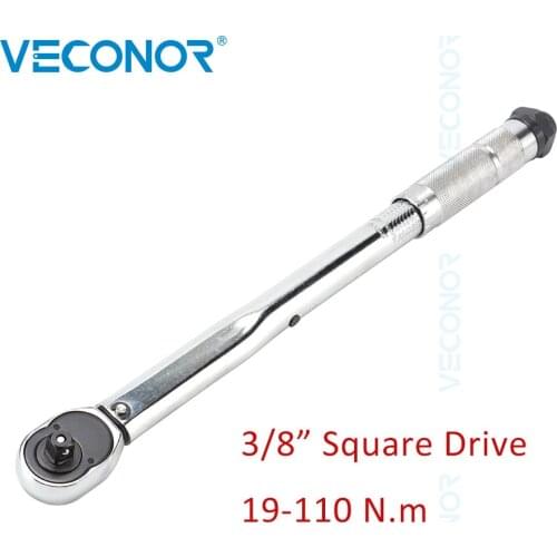 Torque Key Wrench Tool 3/8" Drive Torque Spanner 19-110 N.m Adjustable Two-Way Precise Mirror Polish Preset Hand Tool for Repair