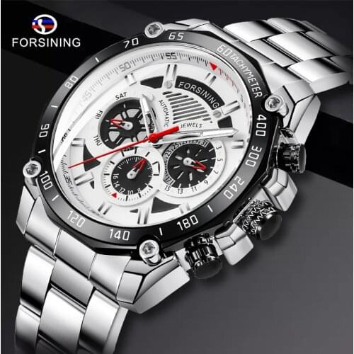 Forsining Military Silver Clock Steampunk Series Complete Calendar Men Sport Mechanical Automatic Watches Relogio masculino