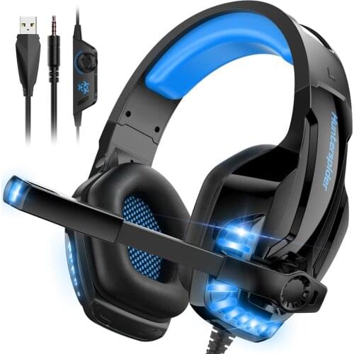 Hunterspide V6 PC Gaming Headphones Noise Cancelling Stereo Sound Wired Gamer PS4 Headset with Micro LED Lights for XBox One