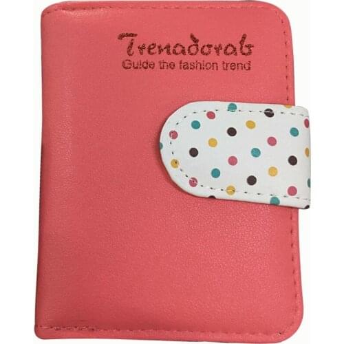 PU Leather Short Wallet Women Polka Dot Zipper Hasp Wallet Girls Coin Purse Card Holder Candy Color Multi Pockets Beaded Wallet