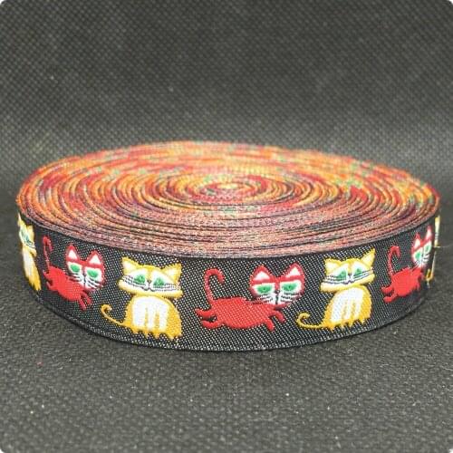 5/8'' (16mmx10yards) Polyester Woven Jacquard Ribbon cartoon ribbon with cat ZERZEEMOOY