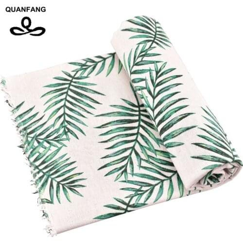 QUANFANG Green leaf series Printed Cotton Linen Fabric For DIY Quilting Sewing Sofa/Table/Clothes,Curtain,Bag Cushion Material