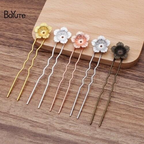 BoYuTe (20 Pieces/Lot) 17MM Metal Brass Flower Welding 75*10*1.2MM Iron U-shaped Hairpin Diy Vintage Jewelry Accessories