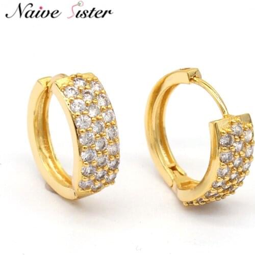 Cute Round Huggie Earrings for Women Girls Cubic Zirconia Jewelry High Polished Fashion Small Jewelry Gift Yellow Color