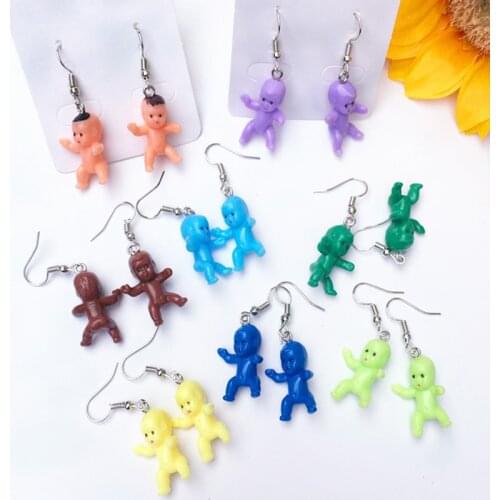 Cute Little Baby Doll Earrings for Women Girl Handmade Mini Kids Child Pendant Earring Drop Resin Punk Ear Hooks Fashion Jewelry