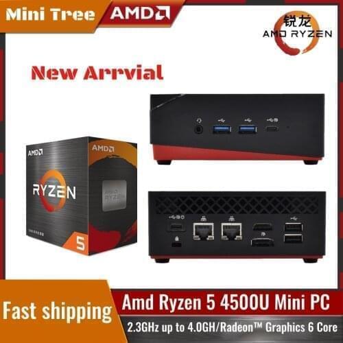 Mini Tree AMD Mini PC Ryzen 5 4500U 2*DDR4 SSD NVMe 2*LAN Desktop Gaming PC Windows 10 Pro Key Win 11 4K HD DP AX WiFi6 BT5.1