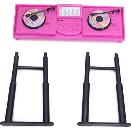 New Arrivals Dollhouse Miniature Shocking Pink Music Console Set For Doll Collection Kids Classic Toys Dolls Accessories