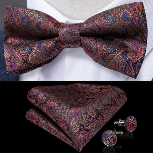 Fashion Mens Bowtie Red Blue Paisley High Quality Silk Jacquard Woven Bowties for Men Fromal Butterfly Bowtie Cufflink LH-110