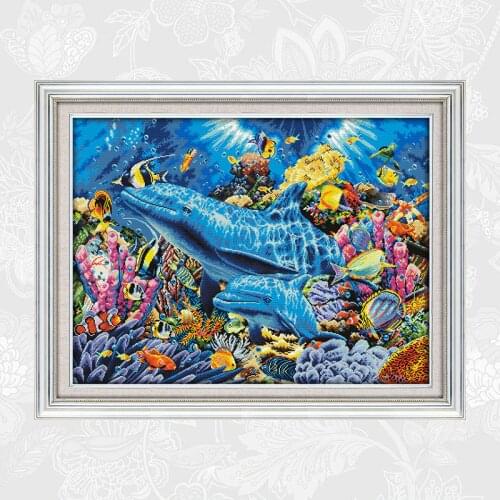Dolphin in the Sea Patterns Counted Cross Stitch kit Sale DMC Cotton Thread Embroidery Set DIY Handmade Home Decoration Crafts