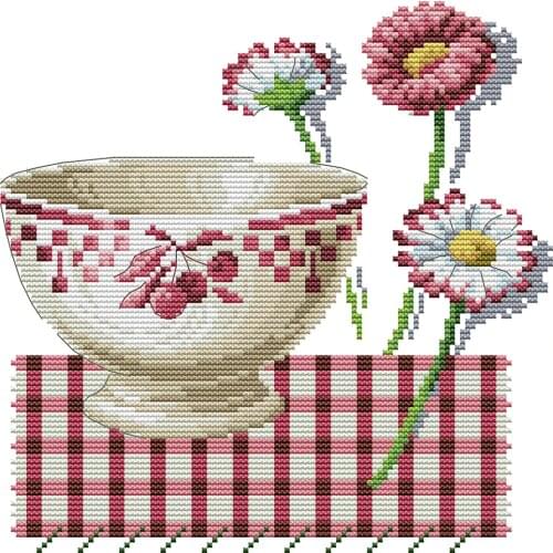 PartEmbroidery Stamped Cross Stitch Kits Porcelain Art Embroidery Sets DIY 2-Strand Cotton Thread 14CT Pre Printed Fabric Needle