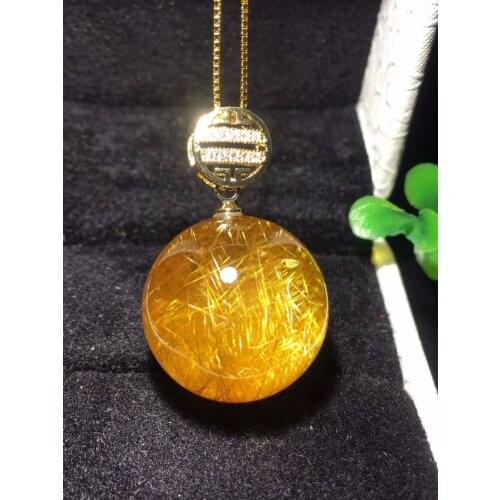 Natural Gold Rutilated Quartz Crystal Titanium Pendant Sphere Ball 20mm Women Man Necklace Pendant Jewelry AAAAA Certificate