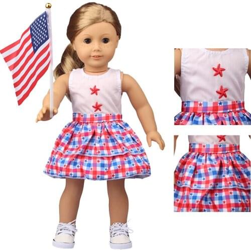 2021 New Pattern Clothes Five Star Red Flag Dress Fit 18 Inch American&43cm Baby New Born Doll Clothes Accessories