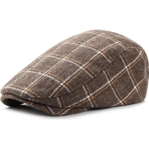 Autumn and winter new thick beret male British plaid retro caps female woolen forward hat