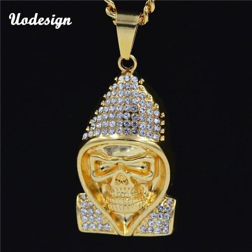 New HipHop Jewelry crystal Skull Skeleton Pendant Necklace Hip hop Jewelry Link chain Jewelry Gift for Men