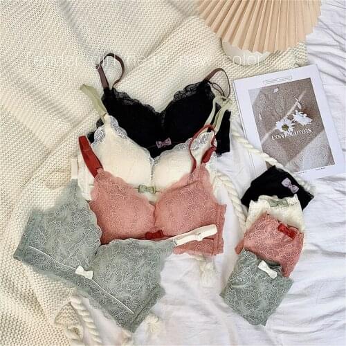 EFIOLY New Product Deep V Perspective Underwear Gathers Adjustable Underwear Set Lace Hollow Underwear Bra Set Women Lingerie