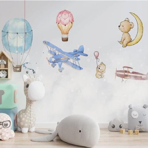 New modern Nordic small fresh and cute cartoon hot air balloon airplane childrens room background wall paper