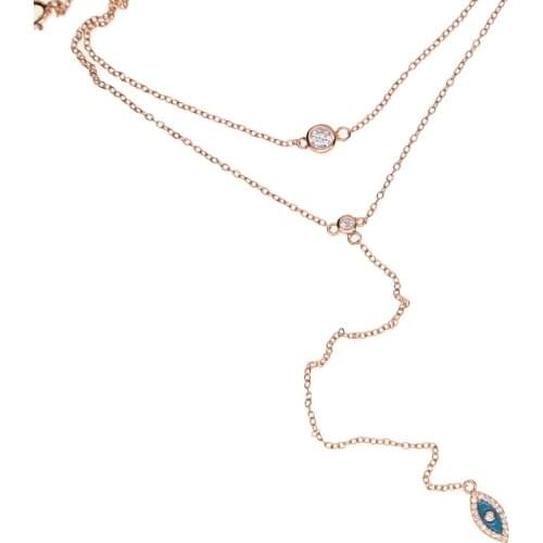 Double layer choker Y lariat necklace fashion 925 sterling silver lucky sign symbol women girl gift cz eye delicate lovely style