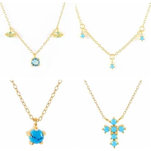 Aide Geometric Luxury Turquoise Cross Water Drop Clavicle Necklaces 925 Silver Pendant Necklace For Women Collares Para mujer