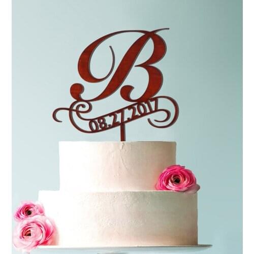 Personalized Name Letter b Wedding cake topper, personalized rustic wooden cake topper leaf vorder topper