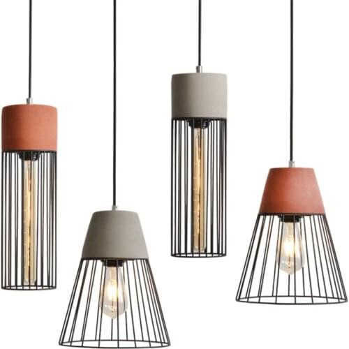 Nordic cement cage pendant lights bedroom living room vintage restaurant retro industrial bar iron lighting single hanging lamps