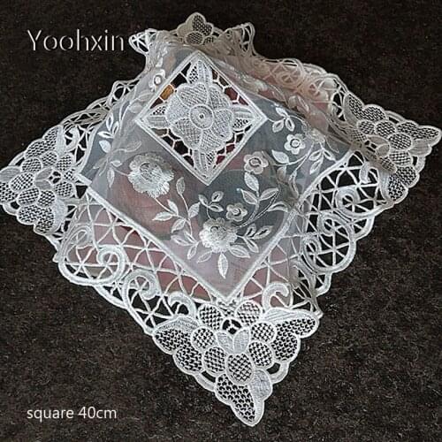 Luxury lace square embroidery table place mat cloth pad cup coaster placemat tea doily Christmas wedding decor kitchen tableware