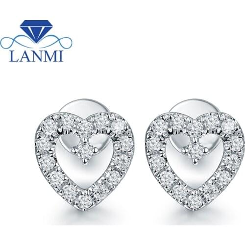 Heart Shape SI Diamond Stud Earrings Real 18K White Gold Young Girl Anniversary Party Fancy Dress Fine Jewelry Loving Party Gift