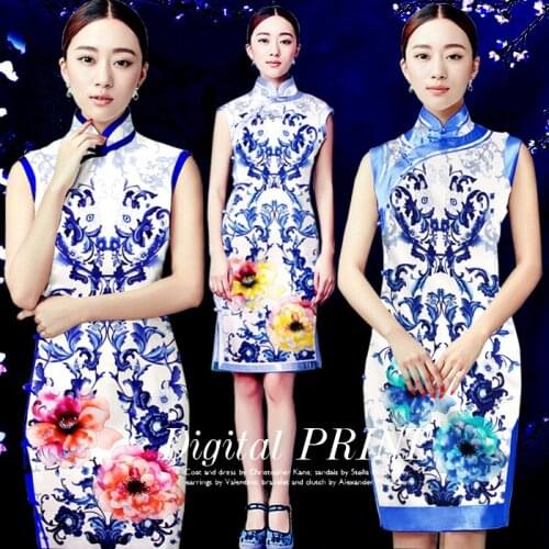 120*120cm 19mm 93% silk & 7% spandex blue and white porcelain print silk satin fabric for dress shirt clothes 3 patterns