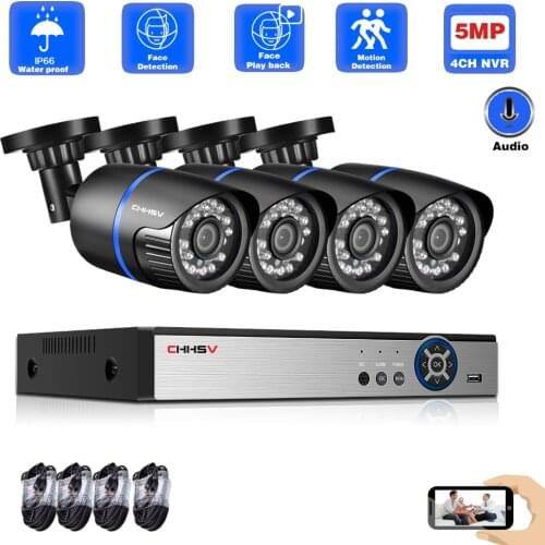 H.265 POE CCTV System 4CH 5MP NVR Kit 5.0MP Audio Record AI IP Camera IR Outdoor Waterproof P2P Video Security Surveillance Set