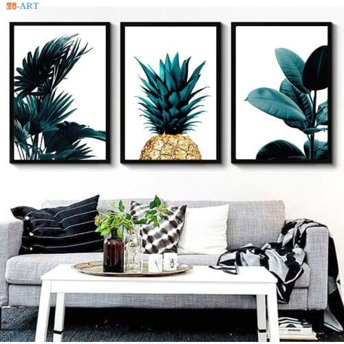 Nordic Tropical Palm Leaves Canvas Painting Pineapple Posters and Prints Wall Art Greenery Wall Pictures Living Room Decoration