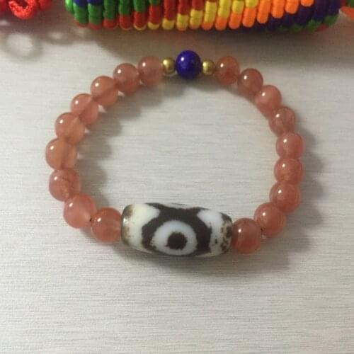Tibetan Three Eye Cinnabar Dzi Beads Fashion Crystal Beads Lapis Lazuli Bracelet Elegant and Fashion Women Jewelry