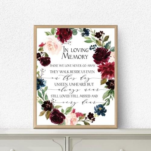 In Loving Memory Print Wedding Memorial Sign Wall Art Decor Fall Burgundy Navy Wedding Sign Canvas Painting Wedding Decoration