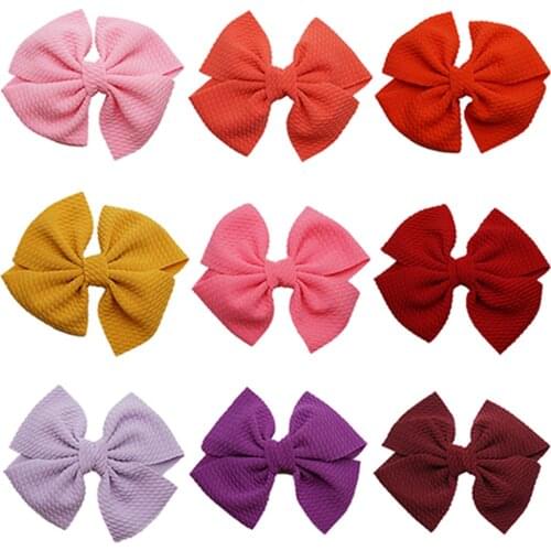 High Quality Handmade Fabric Solid Color Bowknot Hair Clips 4.5 Inches Bows Baby Girls Bangs Hairpins Birthday Gifts Photo Props