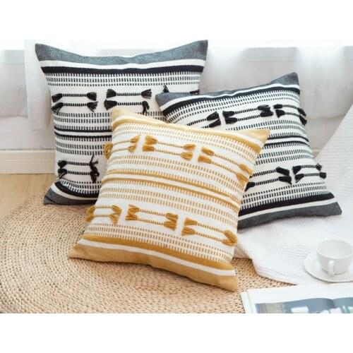 Yellow Black Geometric cushion cover Tassels pillow cover Woven for Home decoration Sofa Bed 45x45cm/30x50cm