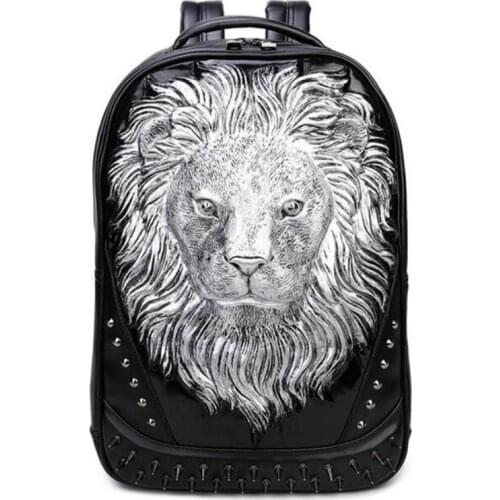 Fashion Personality Lion Backpacks Punk Style Rivet Women Men Schoolbag Simple Travel Bag