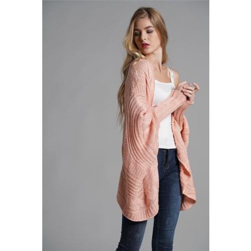 Winter Knit Cardigan New Office Lady Commuter Round Neck Loose Large Size Solid Color Sweater Womens Jacket