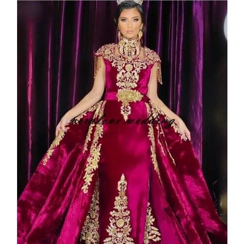 Gold Vestidos De Novia Kosovo Albanian Caftan Evening Dresses 2021 Applique Robe De Soirée De Mariage India Prom Gowns