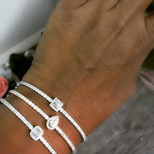 2021 Fashion Girl Women Jewelry Micro Pave Bling 5A Cubic Zirconia Geometric Tear Drop Rectangle CZ Band Open Bangle Bracelet