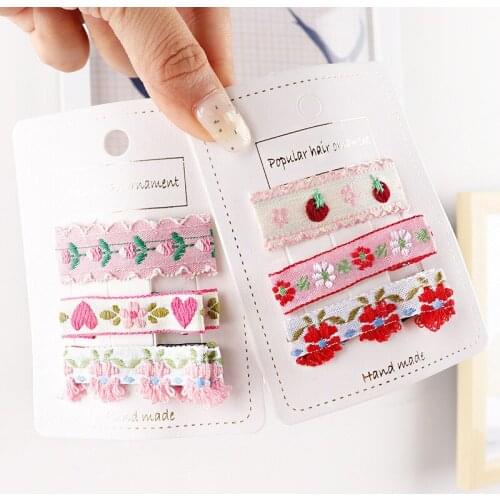 60set/lot 3pcs/set DIY Simple Multi Flowers Embroidery Hair Duck Clips Bang Hairpins Hair Styling Tools Hair Accessories HA1268