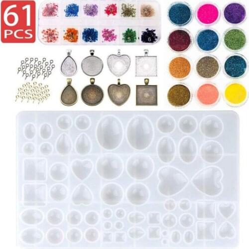 61 pcs crystal epoxy tool set bracelet pendant jewelry silicone mold combination
