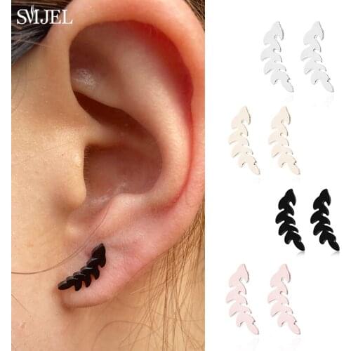 Boho Vintage Botanical Leaf Stud Earrings for Women Bridal Jewelry Stainless Steel Leaves Branch Earring Ear Piercing Wholesale