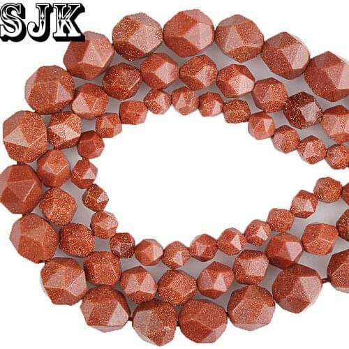 Natural Stone Beads Faceted Gold Sand Stone Loose Beads 6 8 10MM DIY For Bracelets Necklace Jewelry Making Free Shipping