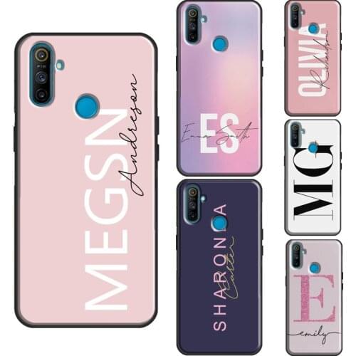 Personalised Initials Glitter Monogram Name For OnePlus 9 Pro 8 7T 8T Nord Case For Realme 8 7 6 Pro Q3 7i C3 C11 C15 GT Cover