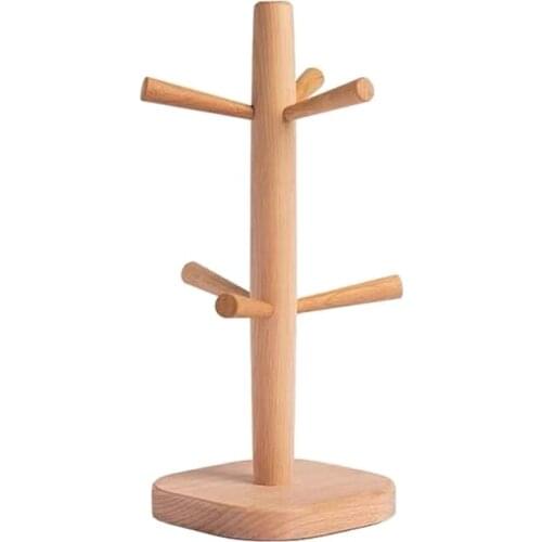 Wood Mug Rack Tree,Coffee Cup Holder With 6 Hooks,Coffee Mug Stand For Kitchen Counter,Tea Cups Holder,Coffee Cup Dryer-ABUX
