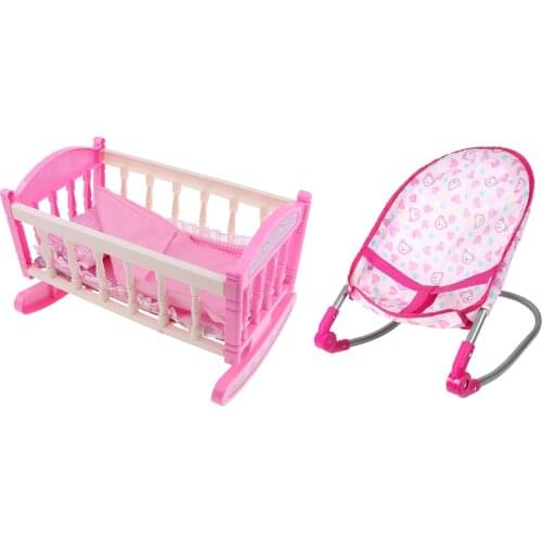 Kids Children Play House Toy - Simulation Furniture Playset Baby Infant Doll Bouncer Rocking Chair & Cradle Bed Crib