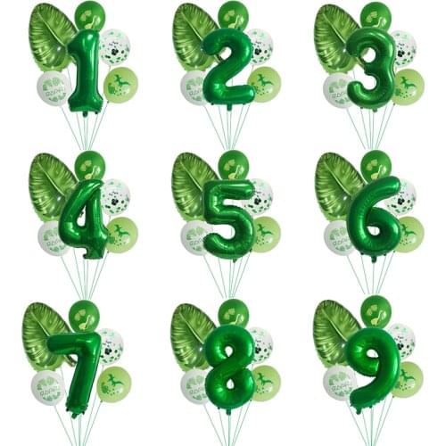 Dinosaur Green Foil Number Balloon Latex Balloon Children Jungle Theme Birthday Safari Forest Party Decoration Baby Shower