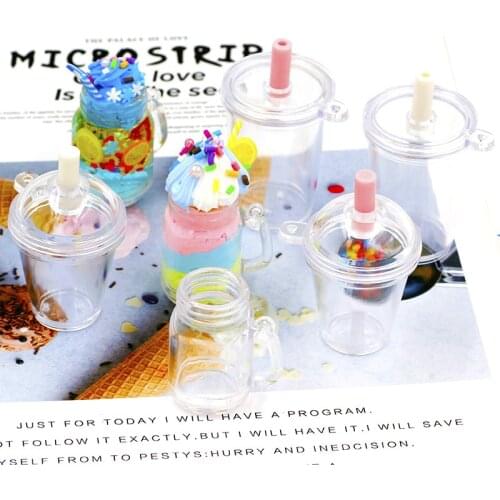 Diy Milk Tea Cup Keychain Pendant Plastic Mini Cola Bottles Jewelry Accessories Making Handmade Dollhouse Simulation Toys