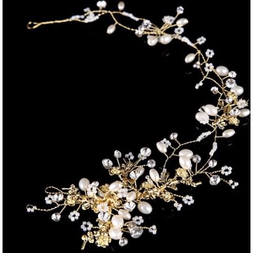 Bridal headgear European and American weaving crystal pearl headband headband wedding dress leaf headdress accessories